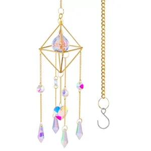 K9 White Crystal Suncatcher Geometric Metal Heart Hanging Window Decoration AB Rainbow Plating Chandelier Ornament Home Gift