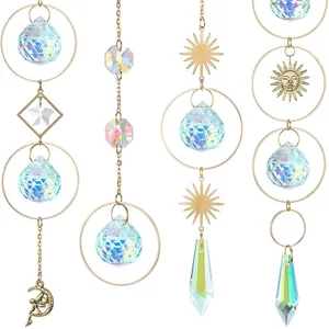Acchiappasole Ciondolo di Cristallo Creatore di Arcobaleno Ornamento Sospeso per Giardino Finestra Casa Oro Lega AB Aurora Sfera di Cristallo Luna Sole Fata Regalo