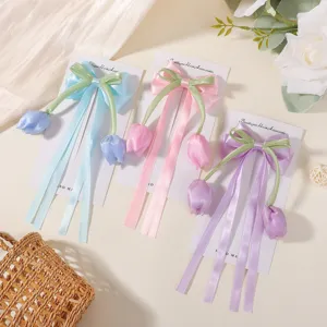 Juego de pinzas para el pelo con lazos de tulipán y cintas largas