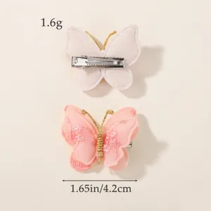 Elegante juego de pinzas para el cabello de mariposa rosa y blanca para mujer