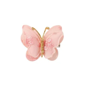 Elegante pinza para el pelo con mariposa rosa bordada y detalles de hilo dorado