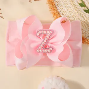 Bandeau à nœud rose pour enfants avec lettre Z incrustée de perles