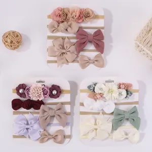 Schattige 5-delige baby hoofdband set met stoffen bloemen en strikken voor zuigelingen