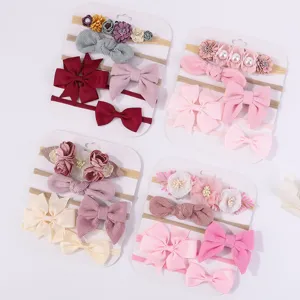 Prachtige bloemen baby hoofdband set met diverse strikken en elastische haarbanden