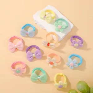 Élastiques à Cheveux Colorés en Tricot avec Nœud Motifs Floraux en Polyester pour Filles Accessoires Cheveux Doux