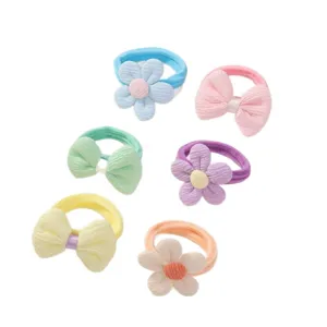 Lot de 6 chouchous tricotés colorés pour filles avec motifs fleurs et nœuds mignons