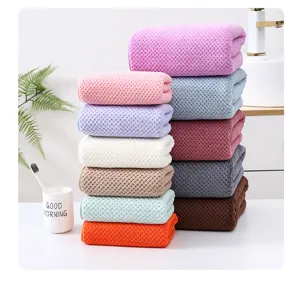 Toalla de baño de vellón coral suave absorbente rejilla de piña apilada multicolor