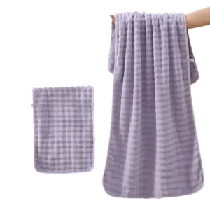 Set di asciugamani da bagno in pile corallo viola, morbidissimo, assorbente, ad asciugatura rapida