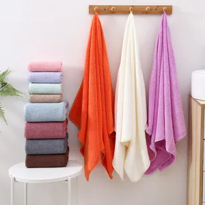 Toalla de Baño de Forro Polar Coral Cuadrícula de Piña Suave Absorbente Gruesa para Baño