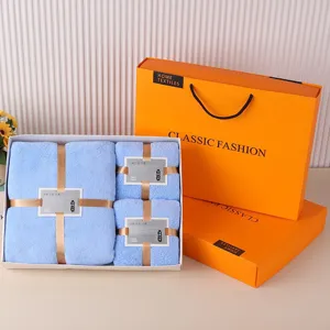 Set de regalo de toallas de felpa de coral suave absorbente para uso diario en caja