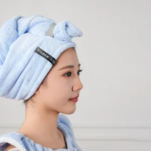 Coral fleece quick-dry wearable bath towel and hair cap set, soft absorbent home bath robe.