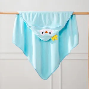 Asciugamano da bagno con cappuccio neonato mantello morbido uccello cartone animato blu vista