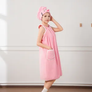 Women Wearable Bath Towel Skirt Coral Fleece Absorbent Quick Drying Bathrobe Spa Beach Towel Bath Skirt Sleepwear Home Wear