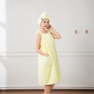 Coral fleece wearable bath towel set quick drying soft absorbent bathrobe for women home use