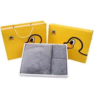 Juego de regalo de toalla felpa coral toalla baño gris con diseño de pato para regalo