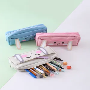 Large Capacity Oxford Cloth Pencil Case Multi Layer Cute Cartoon Rabbit Ear Stationery Bag Student Pencil Pouch