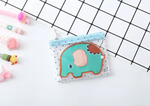 Transparent PVC mesh zipper pouch with cute elephant print for stationery storage detail view
