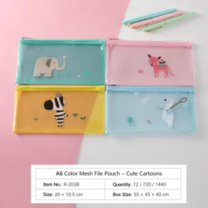 Astuccio a rete A6 carino borsa documenti in PVC con cerniera cancelleria scuola.