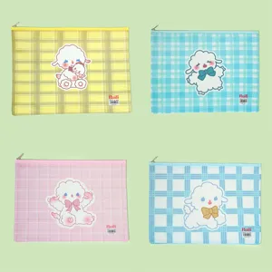 Kids cartoon grid PVC document bag A4 A5 stationery storage pouch cute sheep design.