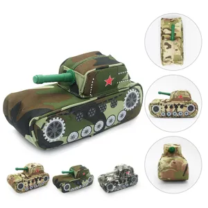 Creative canvas camouflage tank pencil case large capacity student stationery bag.