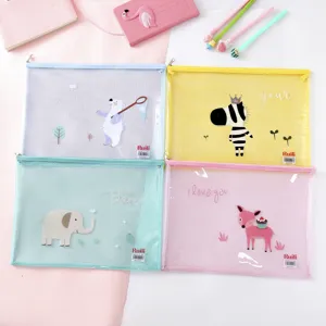 Borsa per Documenti Trasparente in PVC con Cerniera Stampa Animali Carini Cartellina Ufficio Scuola