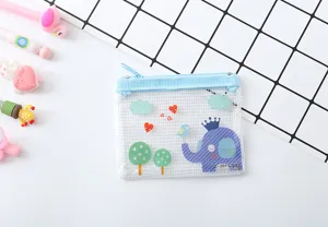 Transparent PVC mesh pencil bag featuring a cute cartoon elephant design for daily storage.