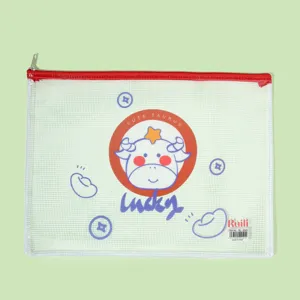 PVC mesh document bag transparent waterproof cartoon taurus pencil pouch file storage folder
