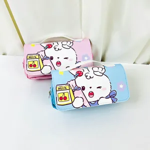 Cute cartoon rabbit pencil case large capacity handheld canvas stationery bag for school kids