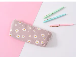 Astuccio per matite margherita in tela stile coreano simpatico borsa di cancelleria quadrata.