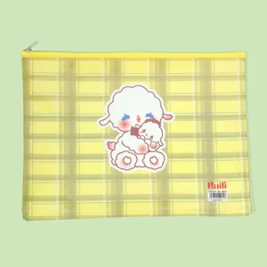 Cute cartoon PVC mesh document bag, A4 size stationery storage pouch for students and office.
