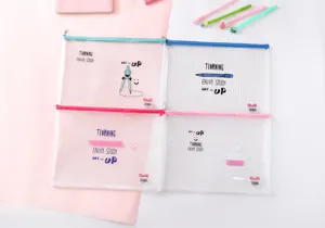 A4 transparent mesh zipper file bag PVC waterproof document storage pouch stationery organizer