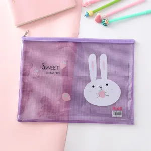 Clear A4 PVC Mesh Document Bag Cute Cartoon Rabbit Storage Folder Student Stationery