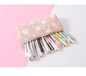 Astuccio per matite in tela stile coreano con stampa margherita bianca, grande capacità per scuola.