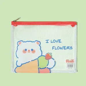 Children A4 cartoon grid PVC zipper file bag waterproof stationery storage bag cute design
