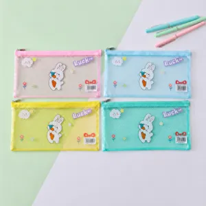 Transparent Grid PVC Pencil Case Cartoon Animal Pattern Student Stationery Storage Bag Zipper Pen Pouch