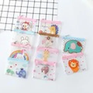Transparent PVC Grid Pencil Pouch Cartoon Unicorn Print Small Document Storage Bag Waterproof Stationery Organizer