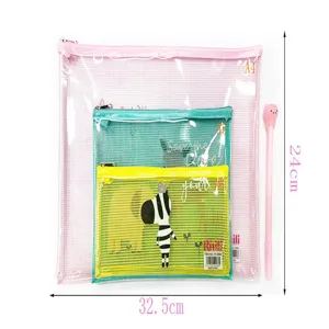 Set di buste per documenti con zip in rete A4 trasparente con borse in PVC.