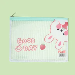 Kids cartoon mesh document bag PVC zipper pencil pouch cute student stationery storage