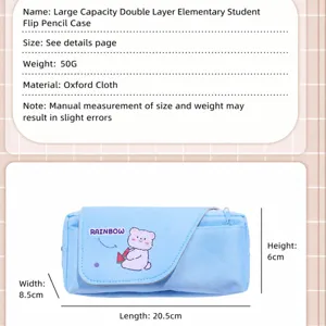Large capacity double layer student flap pencil pouch cute bear stationery storage bag