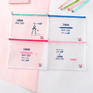 Transparent PVC File Bag A4 A5 A6 Document Folder Waterproof Zipper Grid Storage Bag Student Stationery Organizer