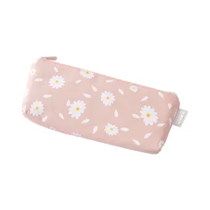 Astuccio per matite in tela rosa con grazioso motivo a margherita grande capacità custodia.