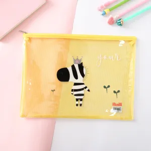 Borsa per documenti trasparente A4 in PVC con zip simpatico motivo zebra organizer ufficio