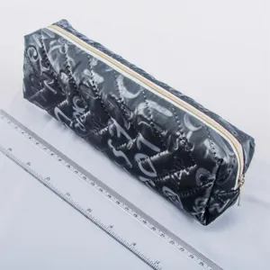 Large Capacity Quilted Pencil Case Minimalist Style Zipper Stationery Pouch Multifunctional Storage Bag For Students Office Supplies
