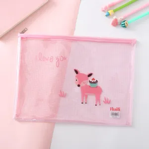 Borsa per documenti con zip in rete rosa A4 trasparente per ufficio e cancelleria