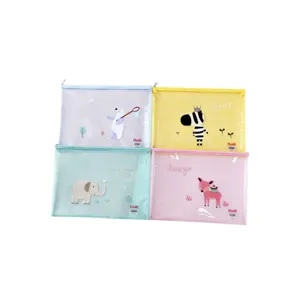 Borsa per documenti in rete A4 trasparente colorata astuccio zip PVC set da quattro