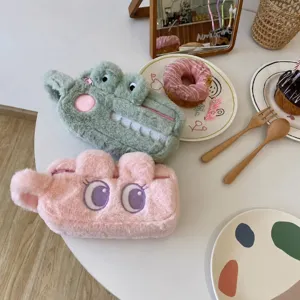 Cute plush pencil case with large capacity, soft aesthetic stationery storage bag for students.