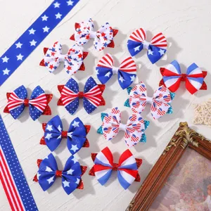 Barrettes à Nœud pour Cheveux Jour de l'Indépendance Américaine pour Enfants Étoiles et Rayures Patriotiques Rouge Blanc Bleu Pailletées