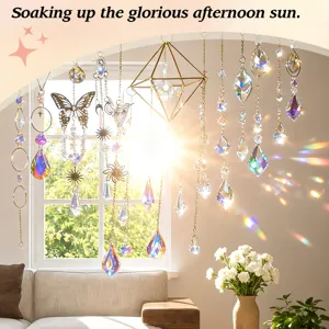 Detailed view of DIY crystal suncatchers creating rainbows in the glorious afternoon sun.