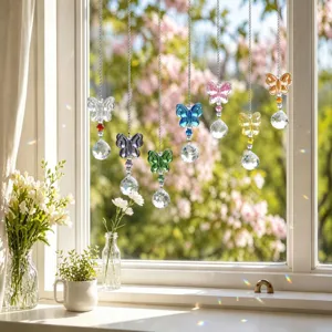 Set di 7 acchiappasole a farfalla in cristallo colorato per decorazione finestra di casa