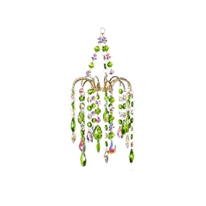 Acchiappasole in cristallo appeso con prismi verdi e iridescenti AB per decorazione casa 36cm